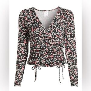 Women’s Long Sleeve Surplice Ruched Tie-Front Top